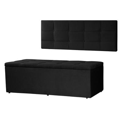 Kit Cabeceira Painel E Calçadeira Baú Casal Queen 1,60m Roma Suede Preto Dal Poz Estofados