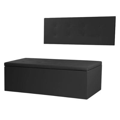 Cabeceira Painel E Calçadeira Baú Solteiro 0,90m Berlim Material Sintético Preto Dal Poz Estofados