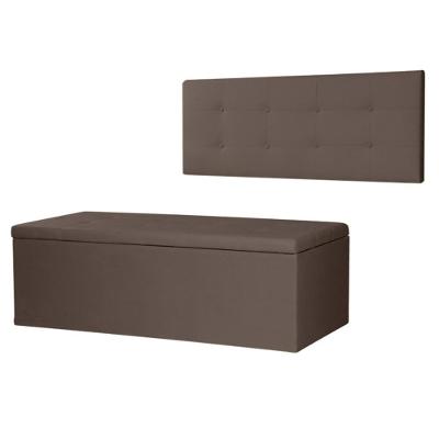 Kit Cabeceira Painel E Calçadeira Baú Solteiro 0,90m Berlim Suede Marrom Dal Poz Estofados