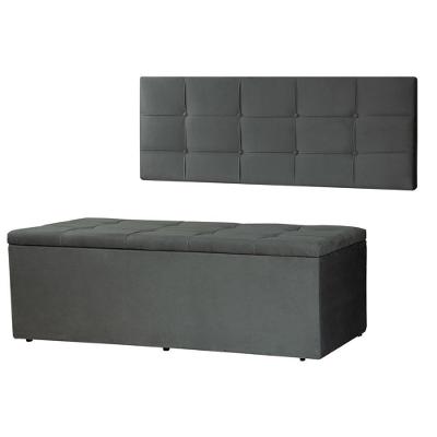 Kit Cabeceira Painel E Calçadeira Baú Casal Queen 1,60m Roma Suede Cinza Dal Poz Estofados