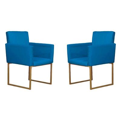 Conjunto 02 Poltronas Para Recepção E Sala Klara Suede Azul Turquesa
