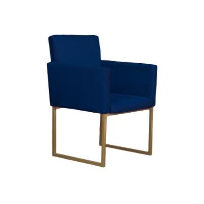 Poltrona Klara Para Sala E Recepção Base Dourada Suede Azul Marinho
