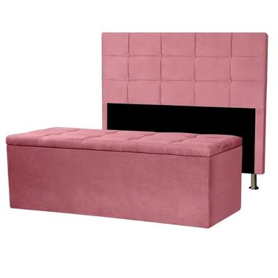 Kit Cabeceira E Calçadeira Baú Solteiro 0,90m Roma Suede Rosa Dal Poz Estofados
