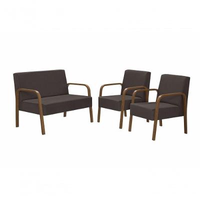 Conjunto Poltrona Luna Braço Madeira D Salla Suede Marrom.