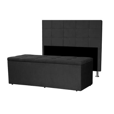 Kit Cabeceira E Calçadeira Baú Casal Queen 1,60m Roma Suede Preto Dal Poz Estofados