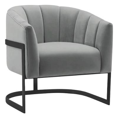 Poltrona Decorativa Sala De Estar Recepção Mavie Base De Ferro Preto Bouclé Adj Decor Cinza