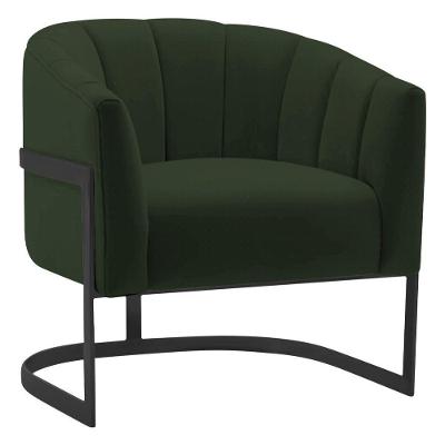 Poltrona Decorativa Sala De Estar Recepção Mavie Base De Ferro Preto Linho - Doce Sonho Móveis Cor Verde