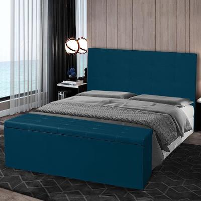 Kit Cabeceira E Calçadeira Baú Casal King 1,95m Berlim Suede Azul Marinho Dal Poz Estofados