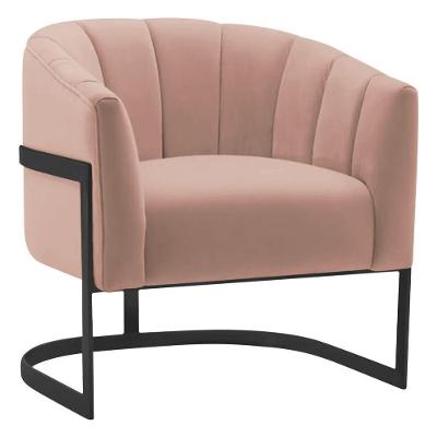 Poltrona Decorativa Sala De Estar Recepção Mavie Base De Ferro Preto Suede Adj Decor Rosê