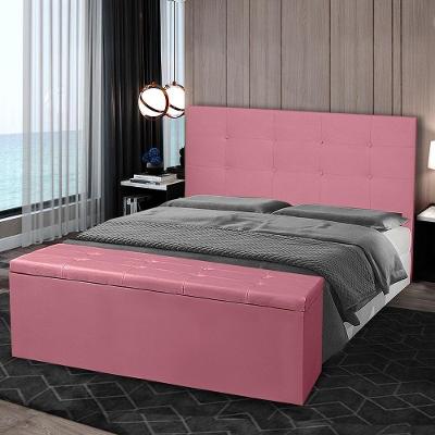 Kit Cabeceira E Calçadeira Baú Casal 1,40m Berlim Suede Rosa Dal Poz Estofados