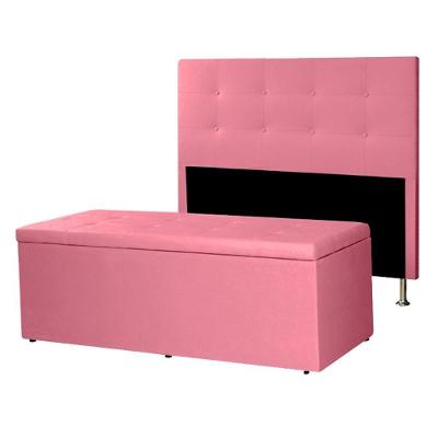 Kit Cabeceira E Calçadeira Baú Casal Queen 1,60m Berlim Suede Rosa Dal Poz Estofados