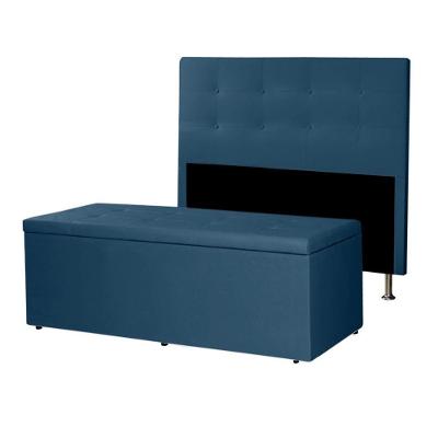 Kit Cabeceira E Calçadeira Baú Solteiro 0,90m Berlim Suede Azul Marinho Dal Poz Estofados