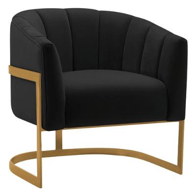 Poltrona Decorativa Sala De Estar Recepção Mavie Base De Ferro Dourado Suede Adj Decor Preto