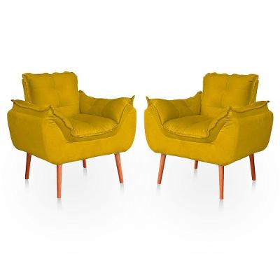 Kit 02 Poltronas Opala Para Sala Confortável Resistente Amarelo