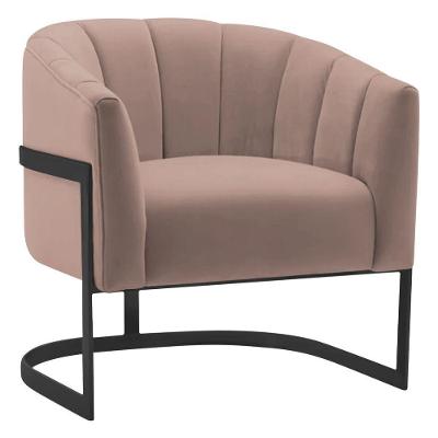 Poltrona Decorativa Sala De Estar Recepção Mavie Base De Ferro Preto Linho Adj Decor Rosê