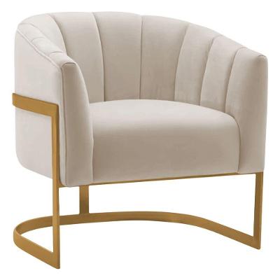 Poltrona Decorativa Sala De Estar Recepção Mavie Base De Ferro Dourado Linho - Doce Sonho Móveis Cor Bege