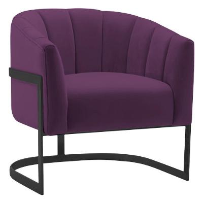 Poltrona Decorativa Sala De Estar Recepção Mavie Base De Ferro Preto Suede Adj Decor Roxo