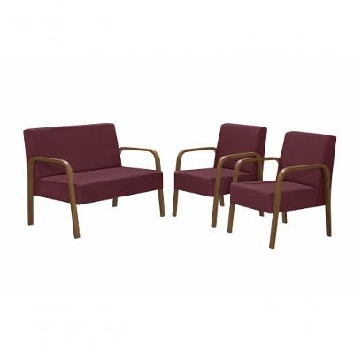 Conjunto Poltrona Luna Braço Madeira D Salla Suede Bordô