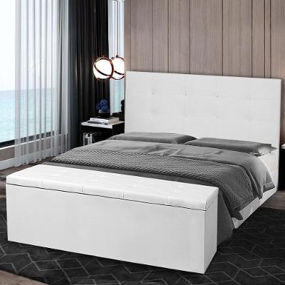 Kit Cabeceira E Calçadeira Baú Casal King 1,95m Berlim Material Sintético Branco Dal Poz Estofados