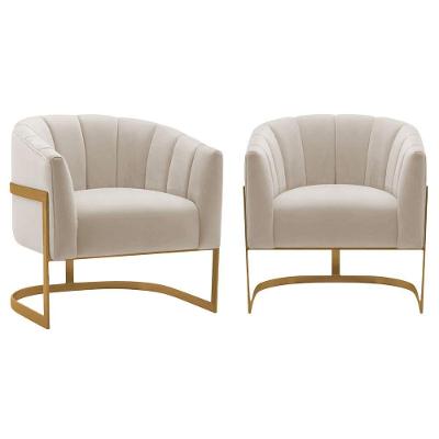 Kit 2 Poltronas Decorativas Sala De Estar Recepção Mavie Base De Ferro Dourado Linho Adj Decor Bege