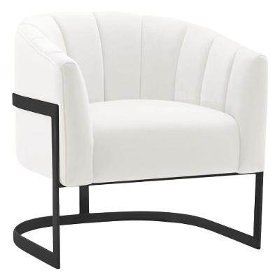 Poltrona Decorativa Sala De Estar Recepção Mavie Base De Ferro Preto Bouclé Cor Branco