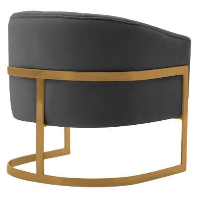 Poltrona Decorativa Sala De Estar Recepção Mavie Base De Ferro Dourado Linho - Doce Sonho Móveis Cor Cinza Escuro