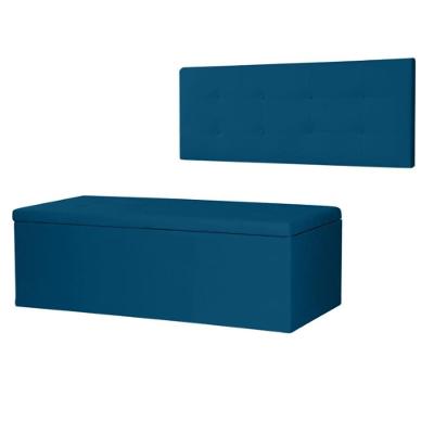 Kit Cabeceira Painel E Calçadeira Baú Casal King 1,95m Berlim Suede Azul Marinho Dal Poz Estofados