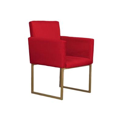 Poltrona Klara Para Sala E Recepção Base Dourada Suede Vermelho