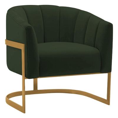 Poltrona Decorativa Sala De Estar Recepção Mavie Base De Ferro Dourado Linho Adj Decor Verde