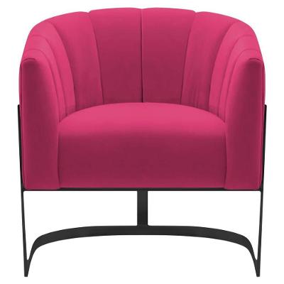 Poltrona Decorativa Sala De Estar Recepção Mavie Base De Ferro Preto Suede Cor Pink