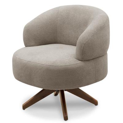 Poltrona Para Sala Base Madeira Giratória Litta F05 Bouclê Marrom