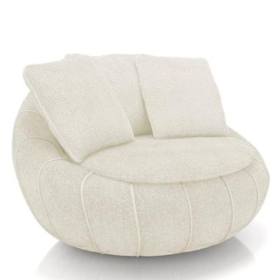 Poltrona Decorativa Redonda Giratória Com Almofadas Saphire M22 Bouclê Cru