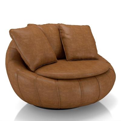 Poltrona Decorativa Redonda Giratória Com Almofadas Saphire M22 Sintético Caramelo