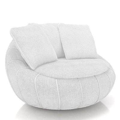 Poltrona Decorativa Redonda Giratória Com Almofadas Saphire M22 Bouclê Branco