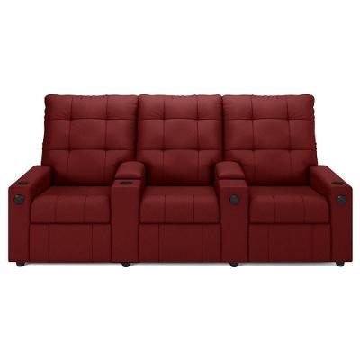Poltrona Do Papai Reclinável Mallie 3 Lugares Baú Usb Fh9 Veludo Vermelho - Mpozenato