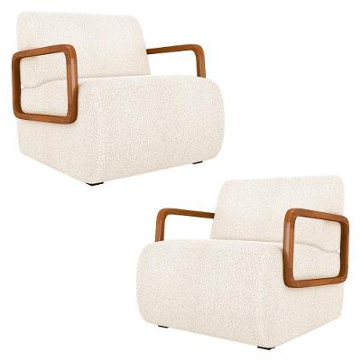 Poltrona Decorativa Orgânica Para Sala Kit 2 Belarus K04 Bouclê Bege Mpozenato