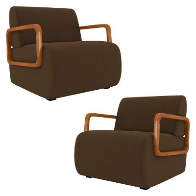 Poltrona Decorativa Orgânica Para Sala Kit 2 Belarus K04 Veludo Marrom Mpozenato