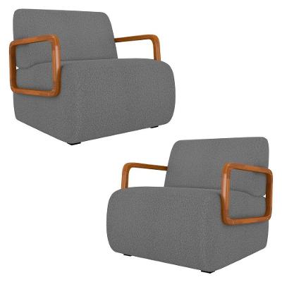 Poltrona Decorativa Orgânica Para Sala Kit 2 Belarus K04 Bouclê Cinza Mpozenato