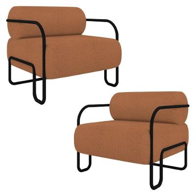 Poltrona Decorativa Para Sala Industrial Kit 2 Kira K04 Bouclê Terracota Mpozenato