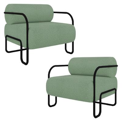 Poltrona Decorativa Para Sala Industrial Kit 2 Kira K04 Bouclê Oliva Mpozenato
