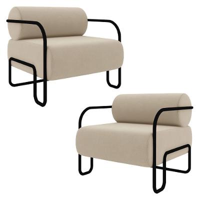 Poltrona Decorativa Para Sala Industrial Kit 2 Kira K04 Veludo Bege Mpozenato