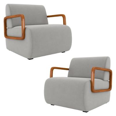 Poltrona Decorativa Orgânica Para Sala Kit 2 Belarus K04 Veludo Cinza Mpozenato