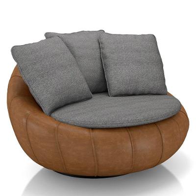 Poltrona Para Sala Giratória Redonda Saphire M22 Linho Cinza Caramelo Mpozenato