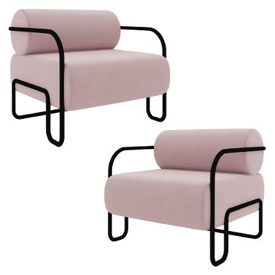 Poltrona Decorativa Para Sala Industrial Kit 2 Kira K04 Veludo Rosê Mpozenato