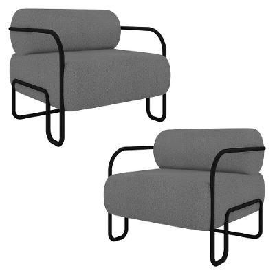 Poltrona Decorativa Para Sala Industrial Kit 2 Kira K04 Bouclê Cinza Mpozenato