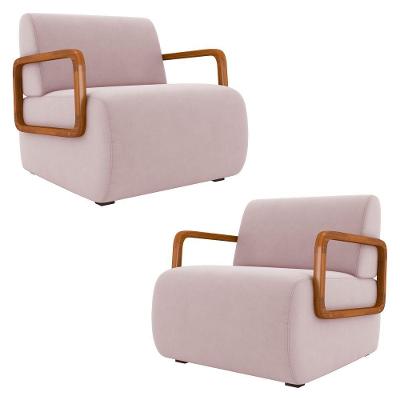 Poltrona Decorativa Orgânica Para Sala Kit 2 Belarus K04 Veludo Rosê Mpozenato