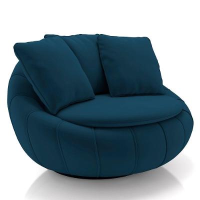 Poltrona Decorativa Redonda Giratória Com Almofadas Saphire M22 Veludo Azul