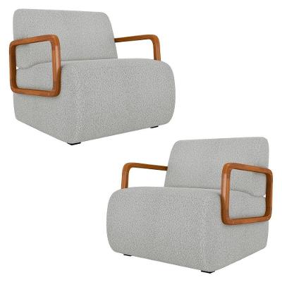 Poltrona Decorativa Orgânica Para Sala Kit 2 Belarus K04 Bouclê Cinza Claro Mpozenato