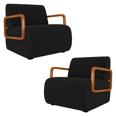 Poltrona Decorativa Orgânica Para Sala Kit 2 Belarus K04 Veludo Preto Mpozenato