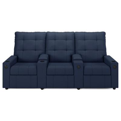 Poltrona Do Papai Reclinável Mallie 3 Lugares Baú Usb Fh9 Pu Azul - Mpozenato